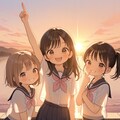 夕日を背景にイェーイ 3枚目