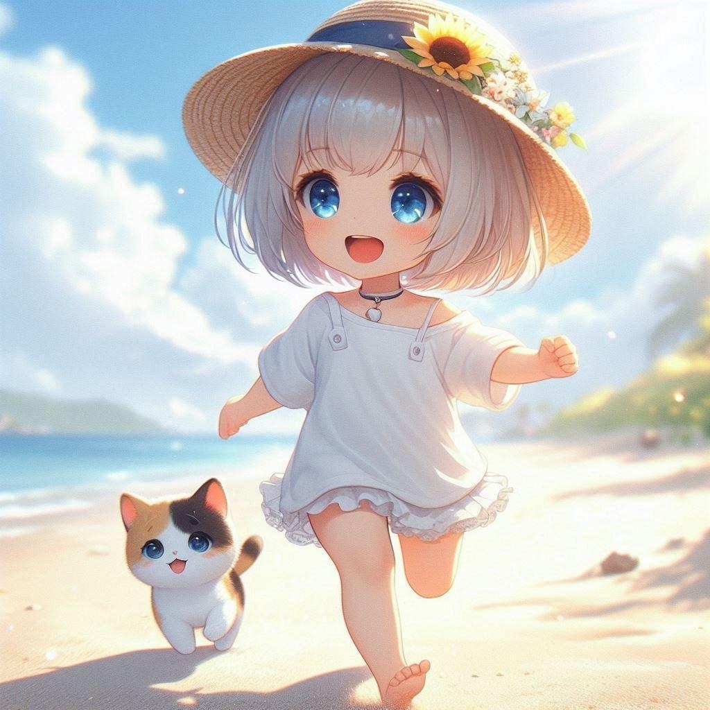 砂浜で追いかけっこ