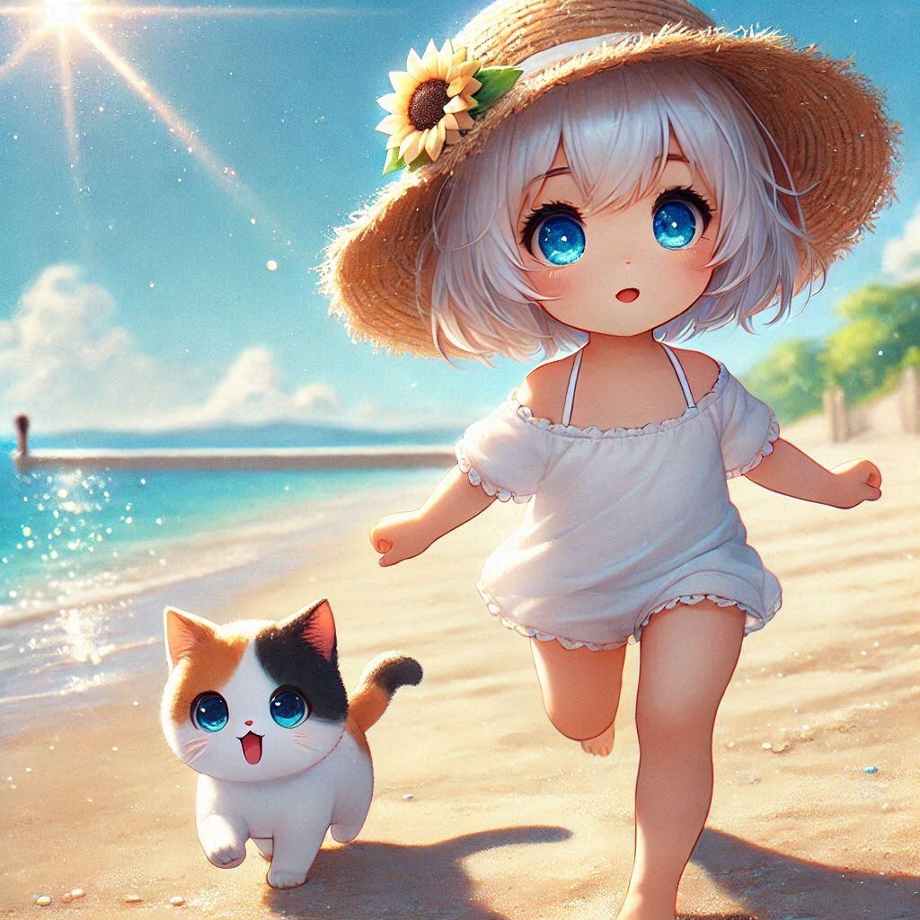 砂浜で追いかけっこ