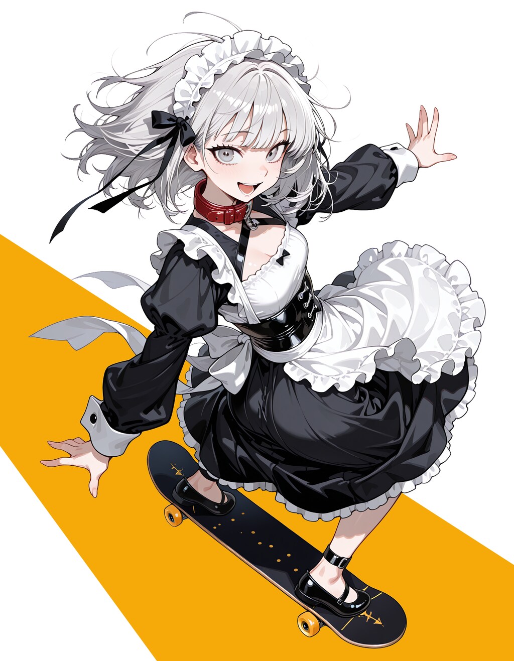 スケボーする銀髪メイドちゃん