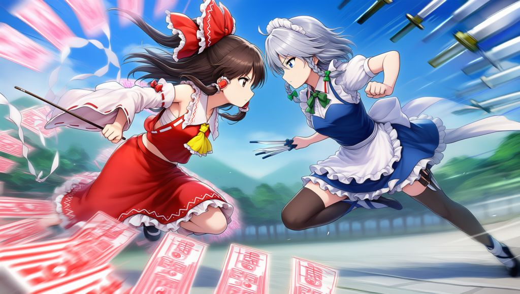 東方　霊夢　咲夜　弾幕ごっこ　横から