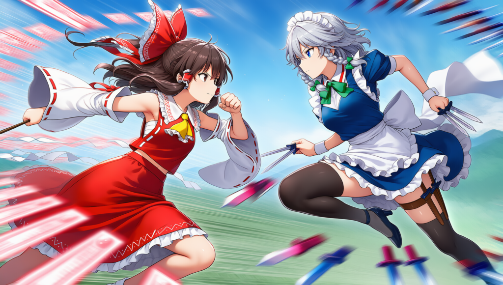 東方　霊夢　咲夜　弾幕ごっこ　横から