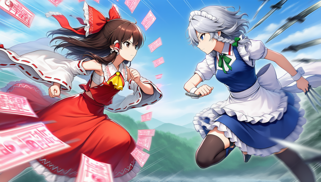 東方　霊夢　咲夜　弾幕ごっこ　横から