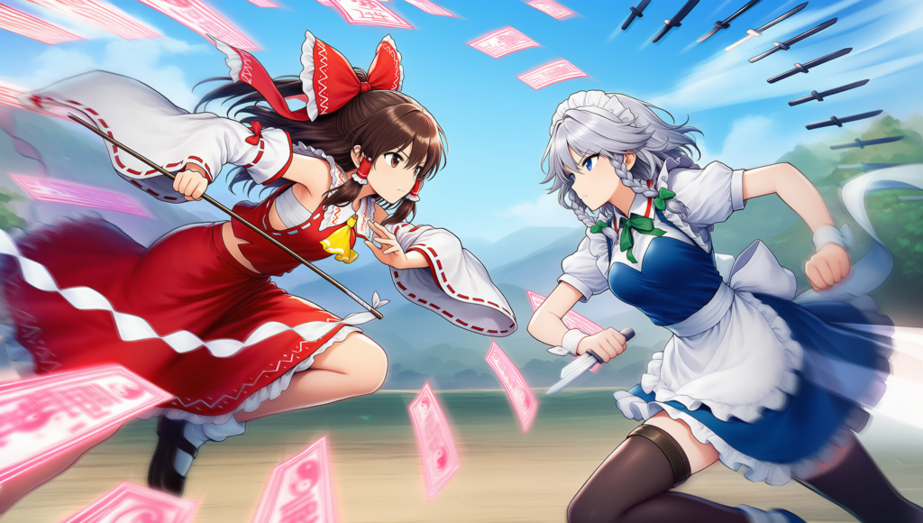 東方　霊夢　咲夜　弾幕ごっこ　横から