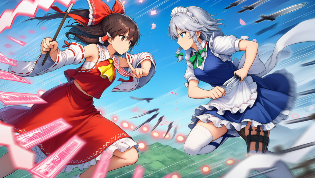 東方　霊夢　咲夜　弾幕ごっこ　横から