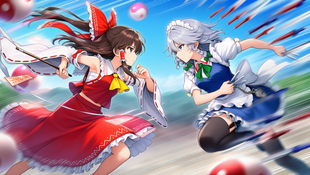 東方　霊夢　咲夜　弾幕ごっこ　横から