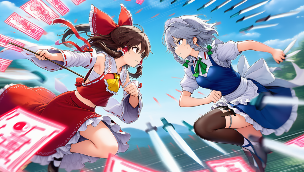 東方　霊夢　咲夜　弾幕ごっこ　横から