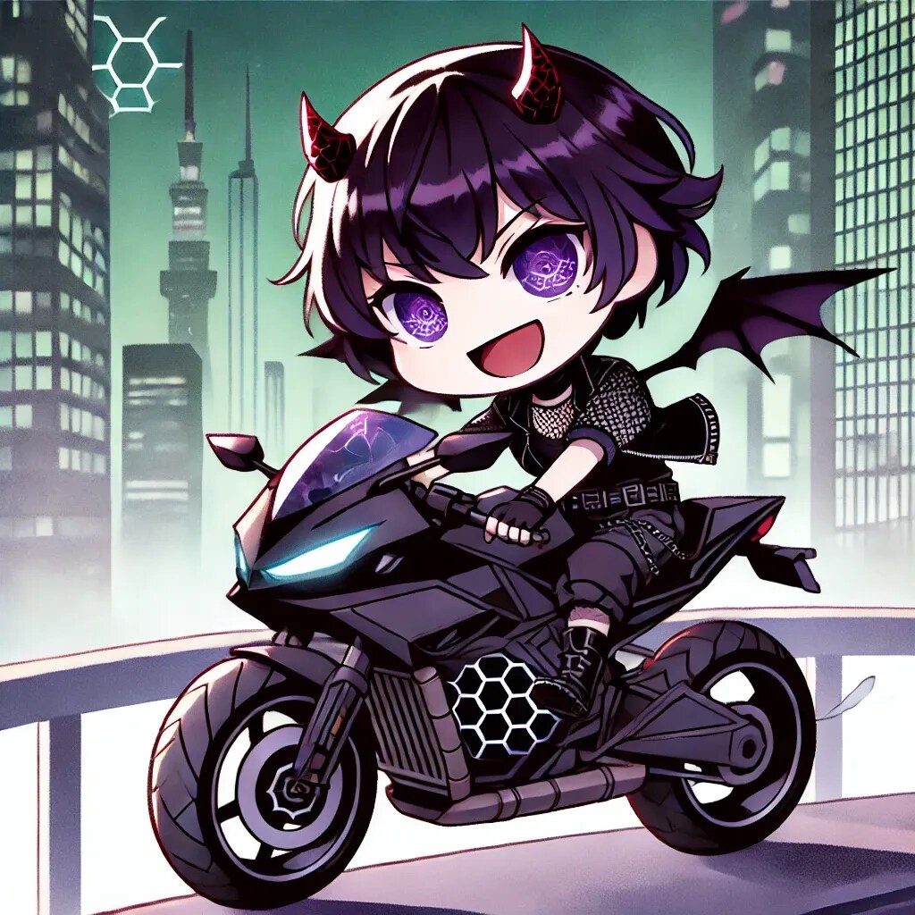バイクに乗る くろほうちゃん