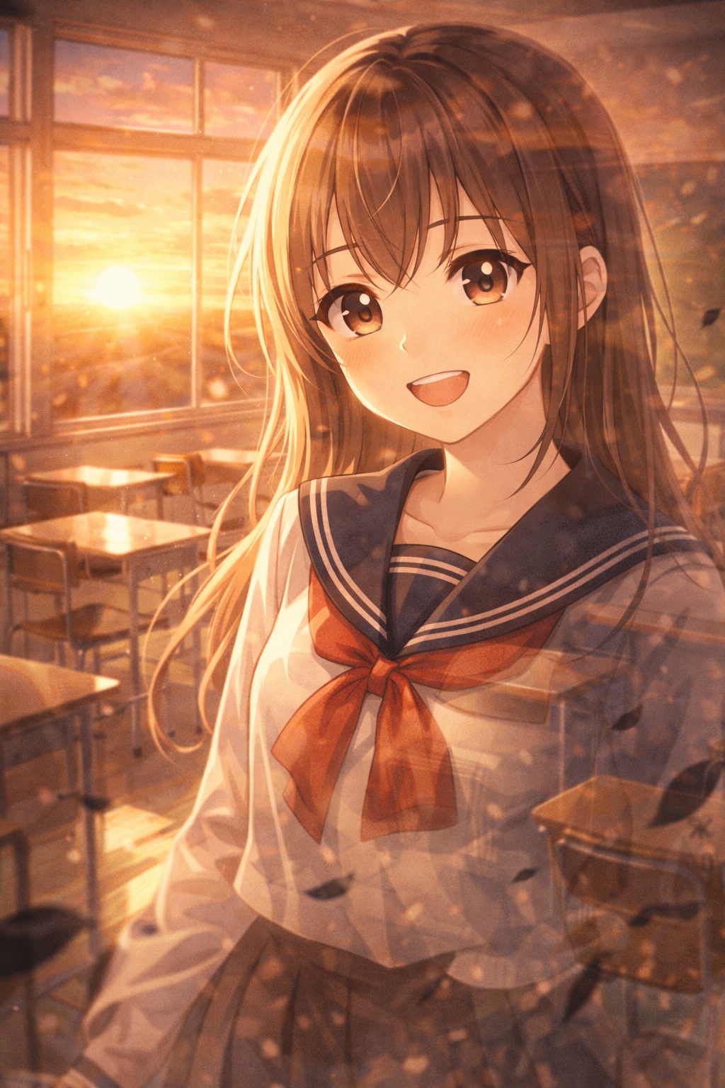 夕日が差し込む教室