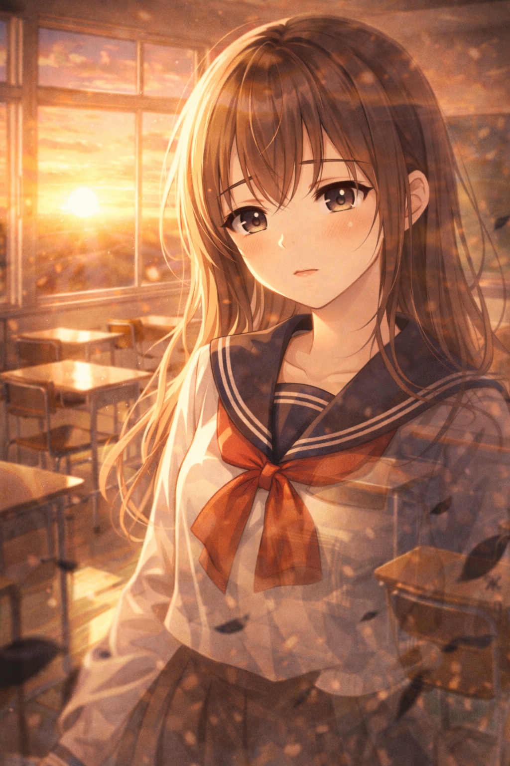 夕日が差し込む教室