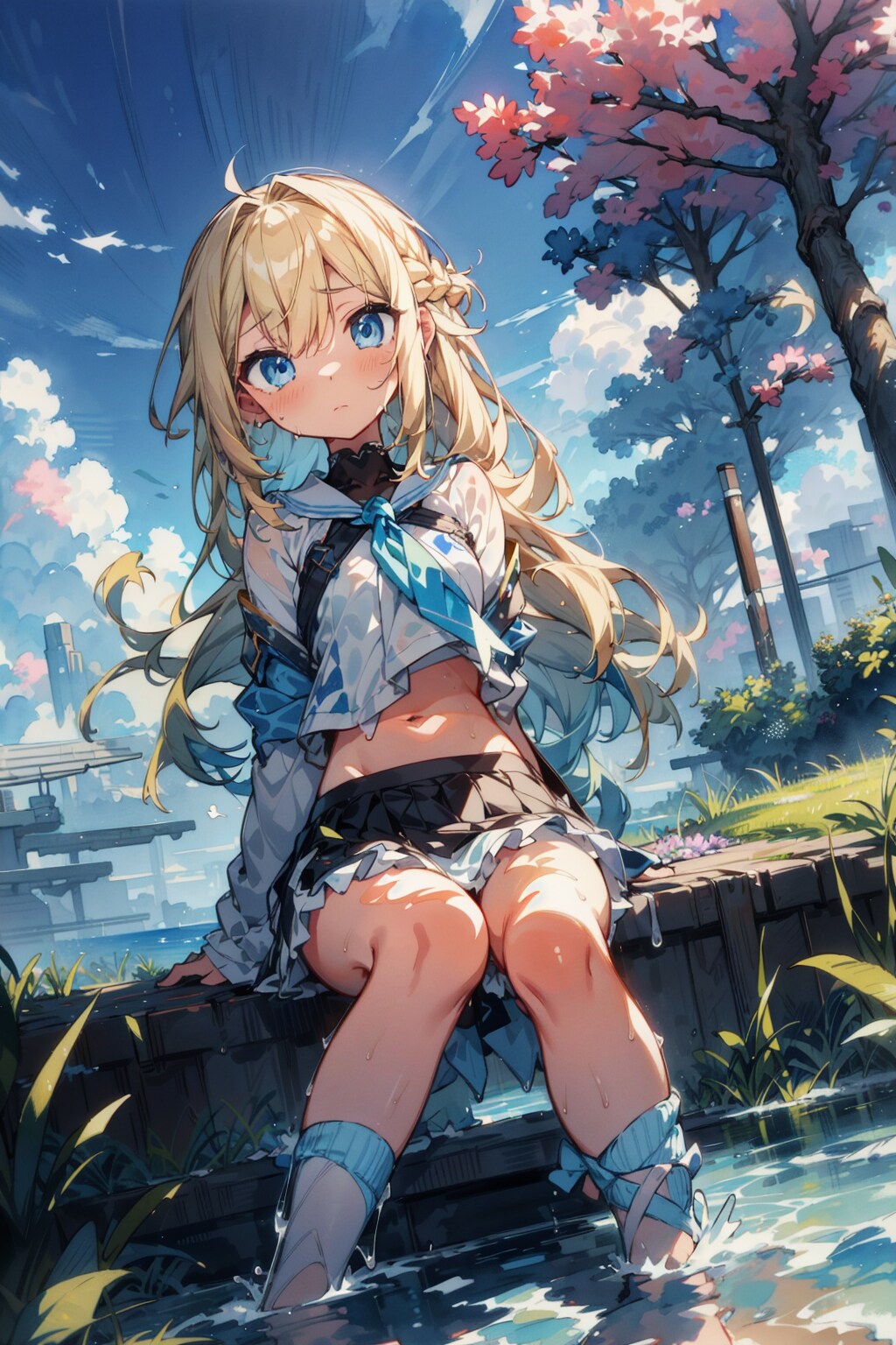 水辺に座る少女