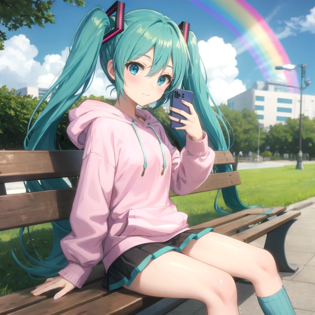 公園で自撮りミク | の人気AIイラスト・グラビア