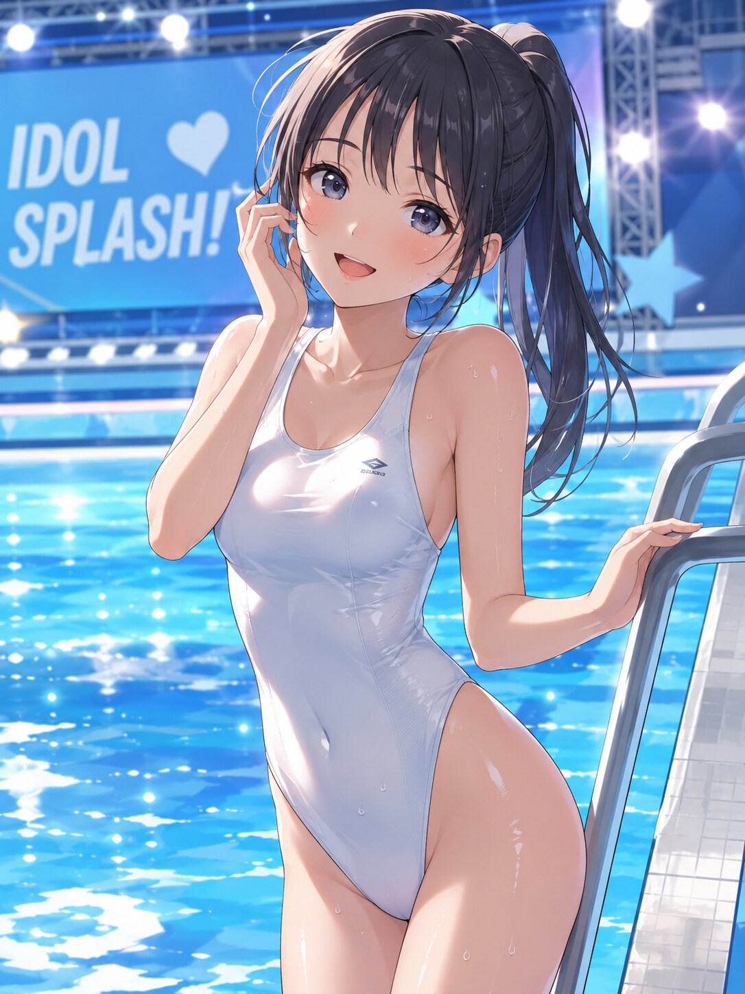 白い競泳水着