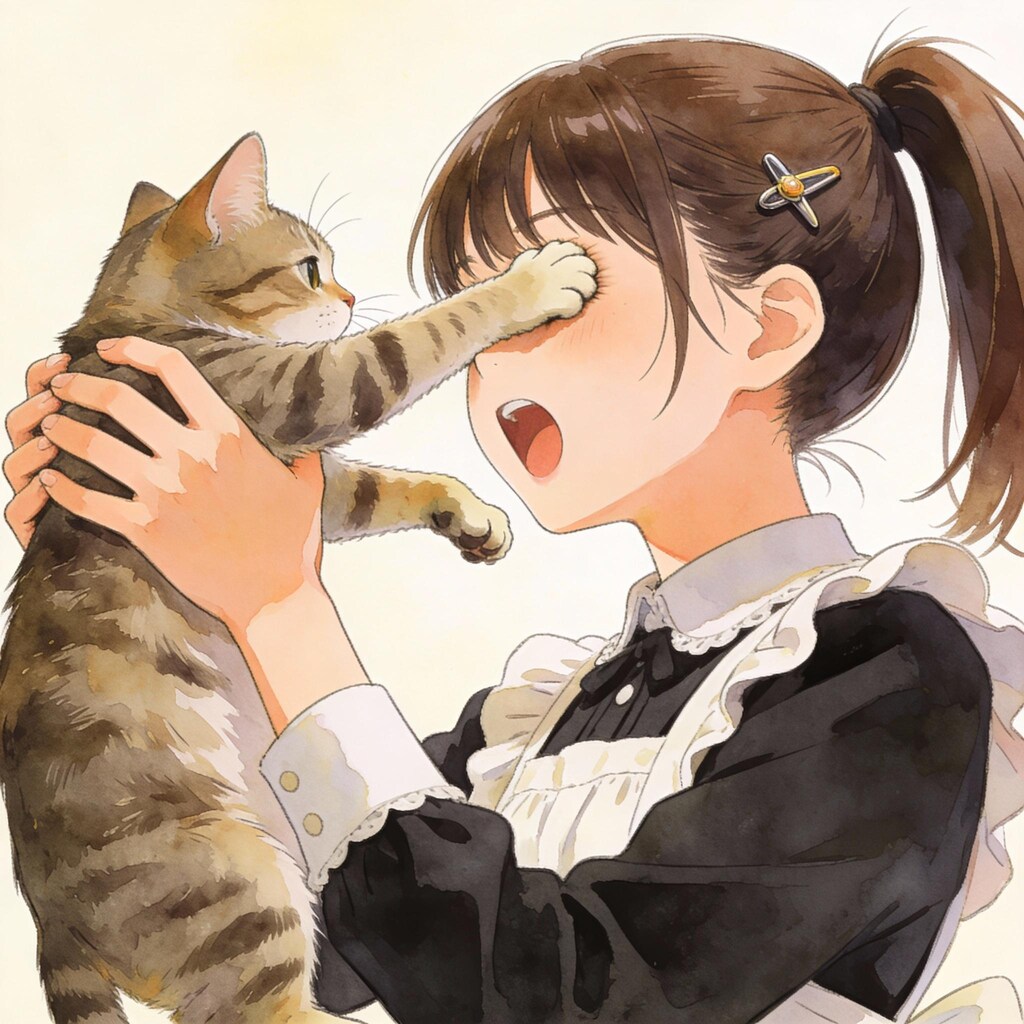 猫とニットの少女