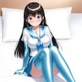 光沢水色セーラー服長手袋サイハイソックス 2枚目