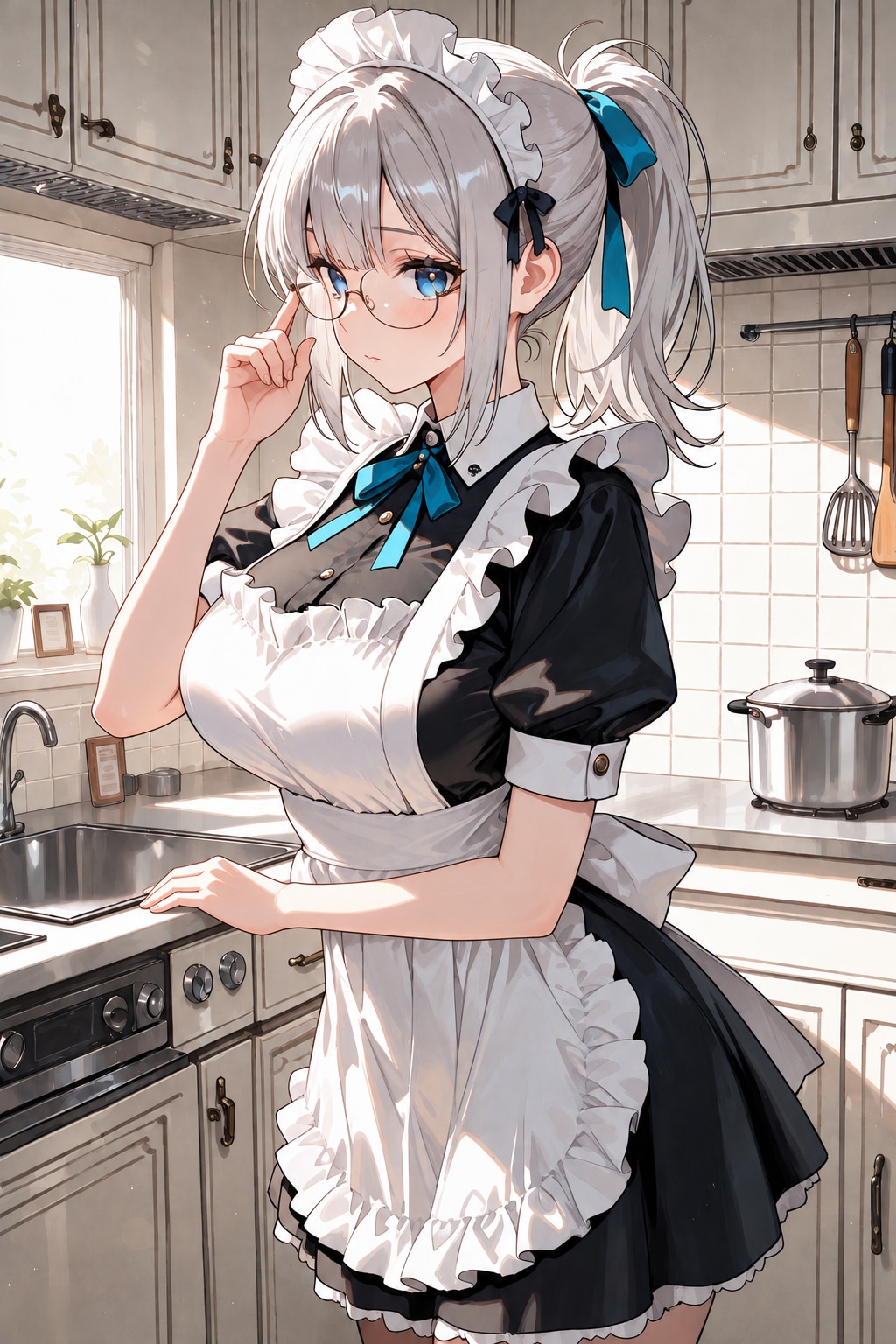 銀髪ポニテのメイドさん