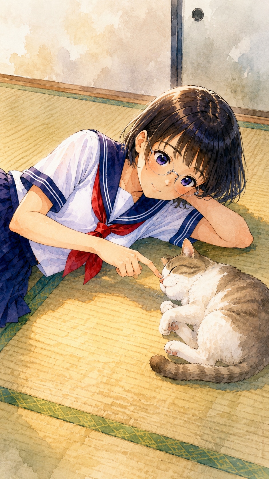 猫と一緒にごろ寝