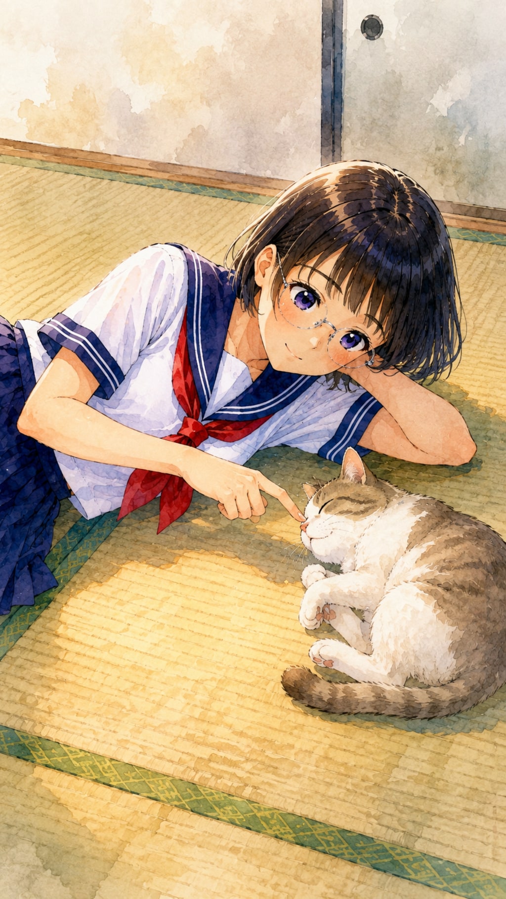 猫と一緒にごろ寝