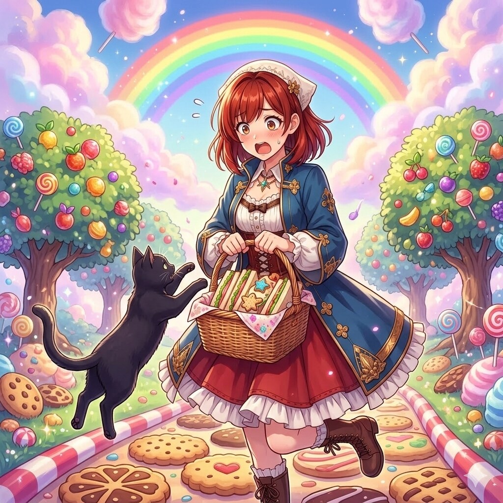 レッドヘアちゃんと黒猫😍