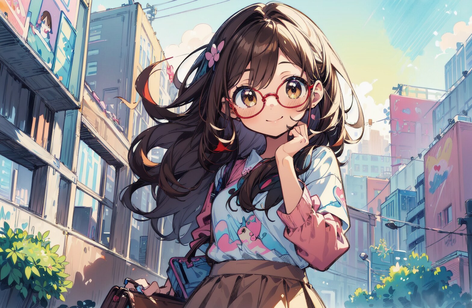 赤縁メガネの女の子