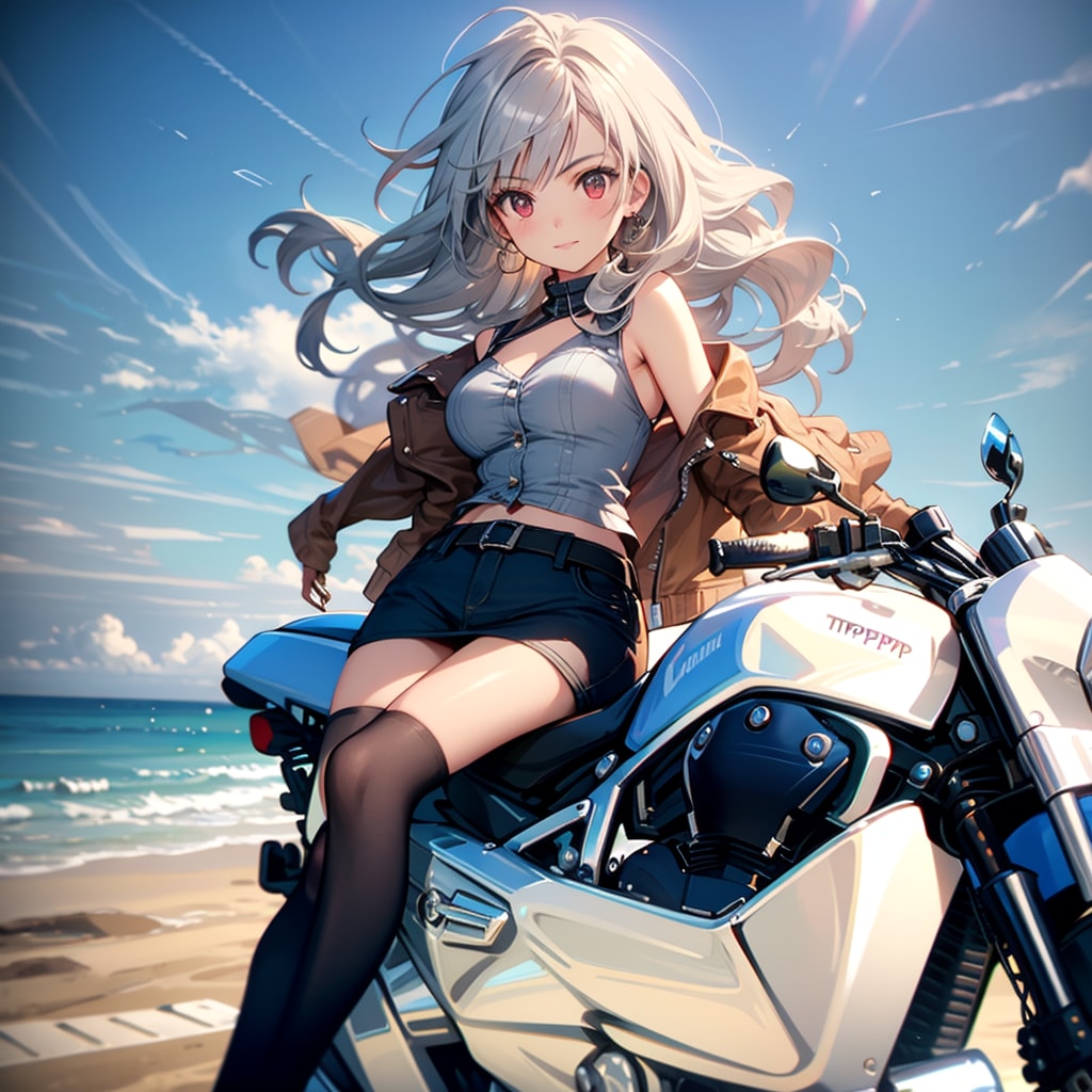 バイクと海と美少女