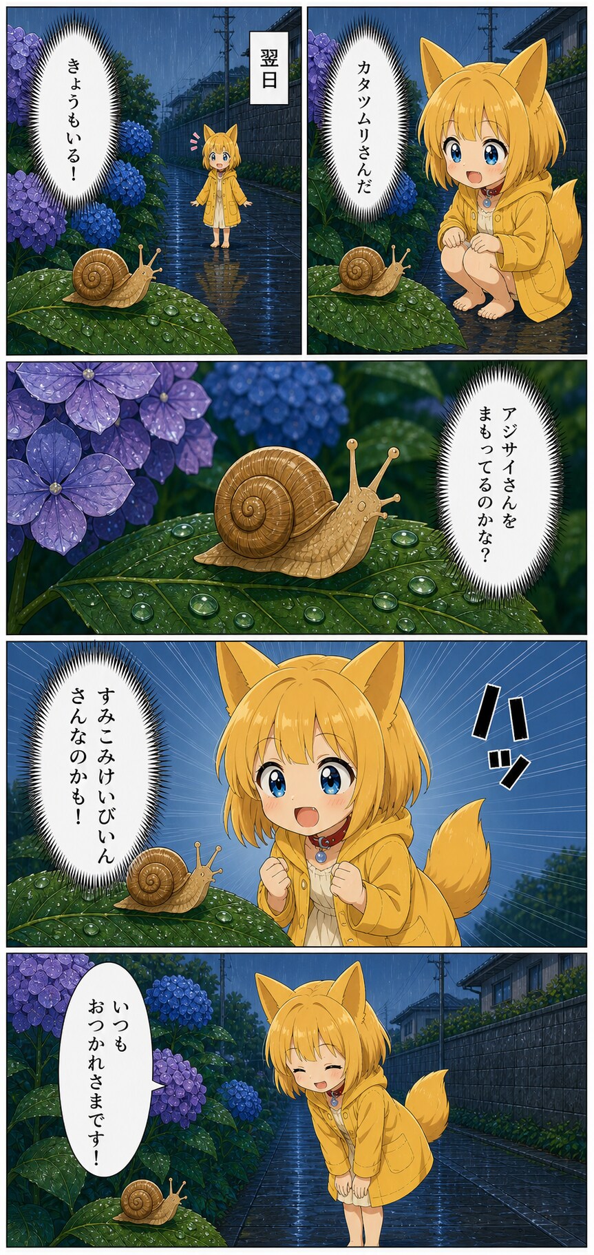 カタツムリさんに敬意を表するキツネ