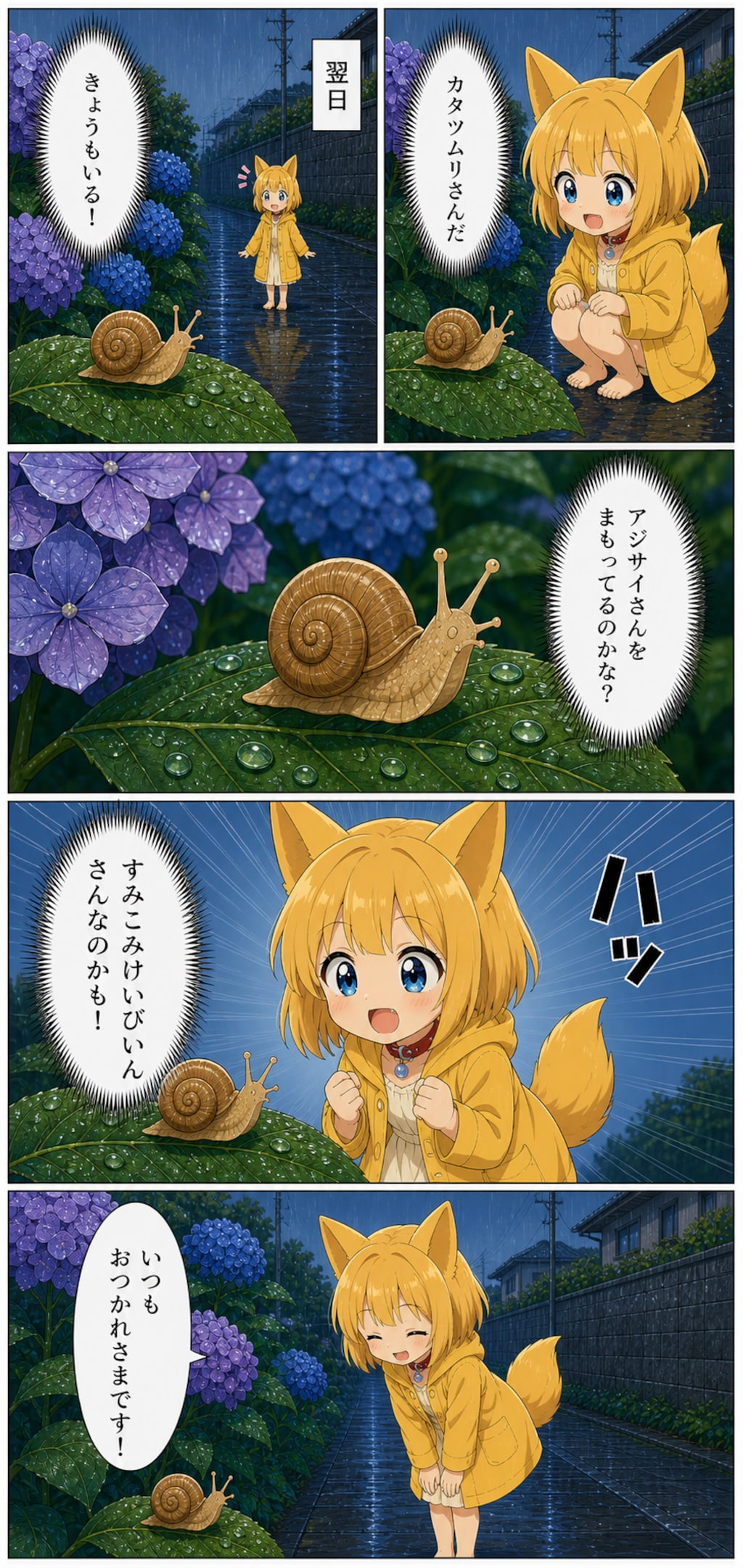 カタツムリさんに敬意を表するキツネ