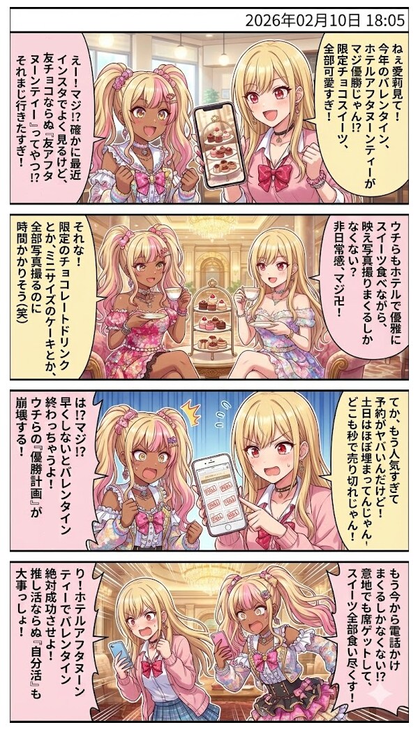 バレンタインは「ホテルアフタヌーンティー」毎日漫画18時 | の人気AIイラスト・グラビア
