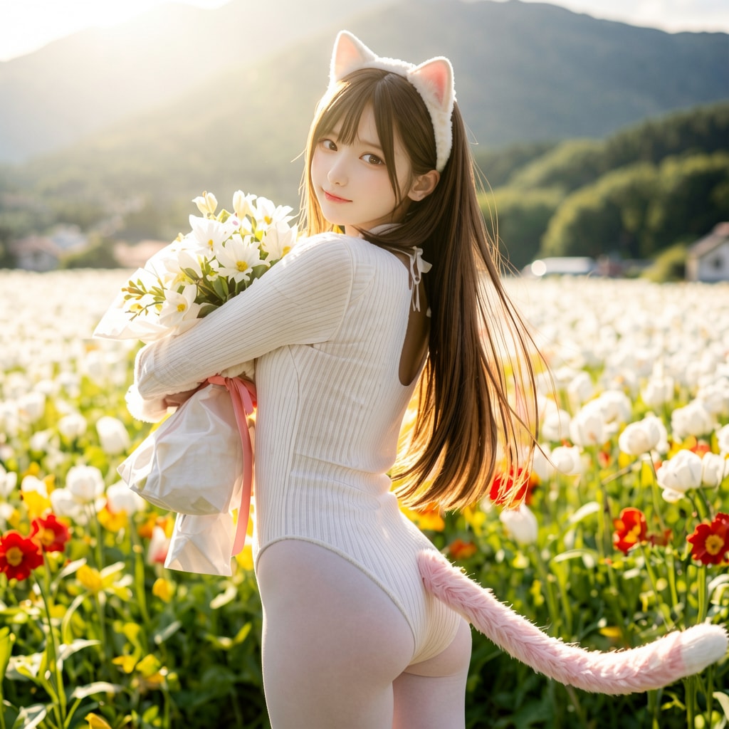 花畑に猫ちゃん