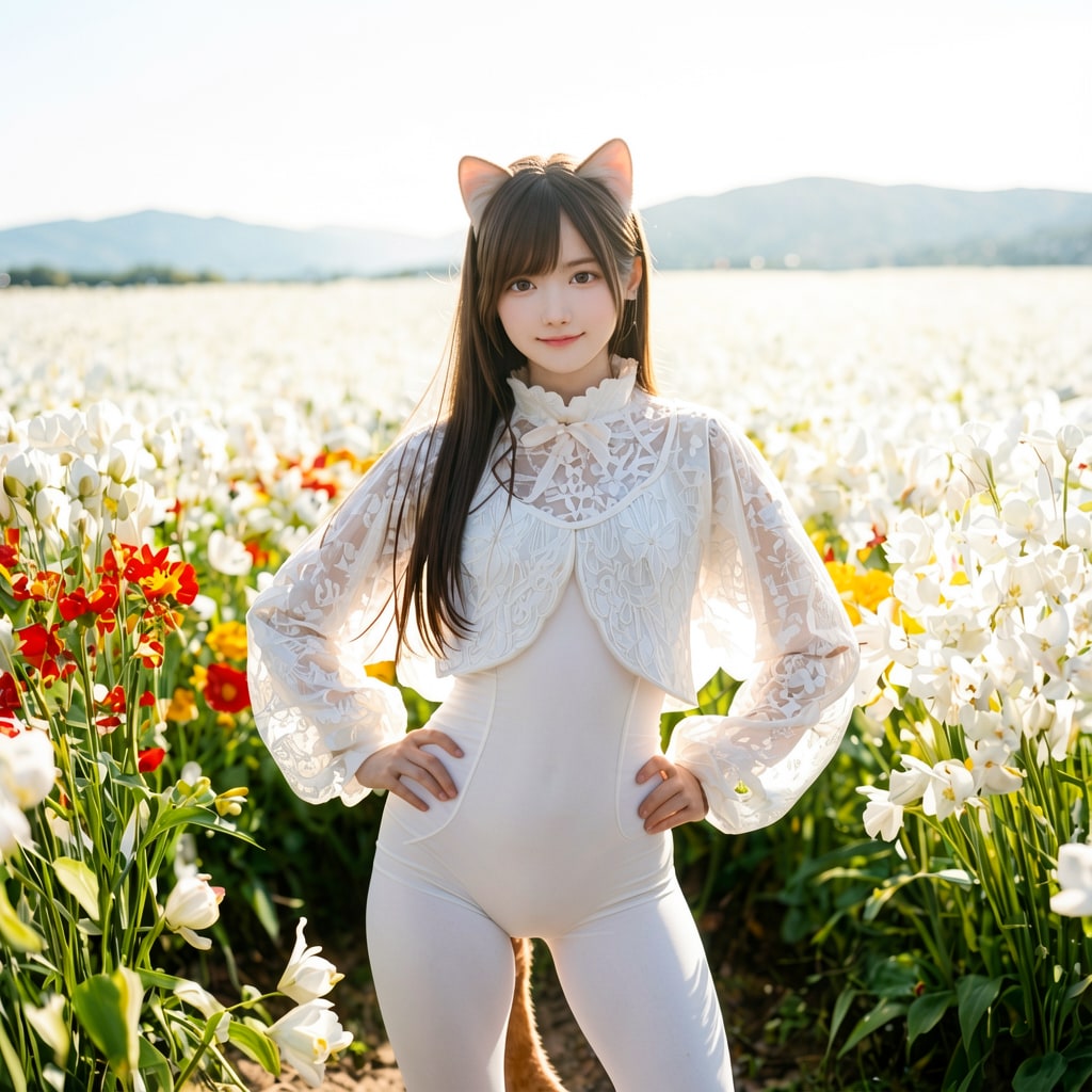 花畑に猫ちゃん