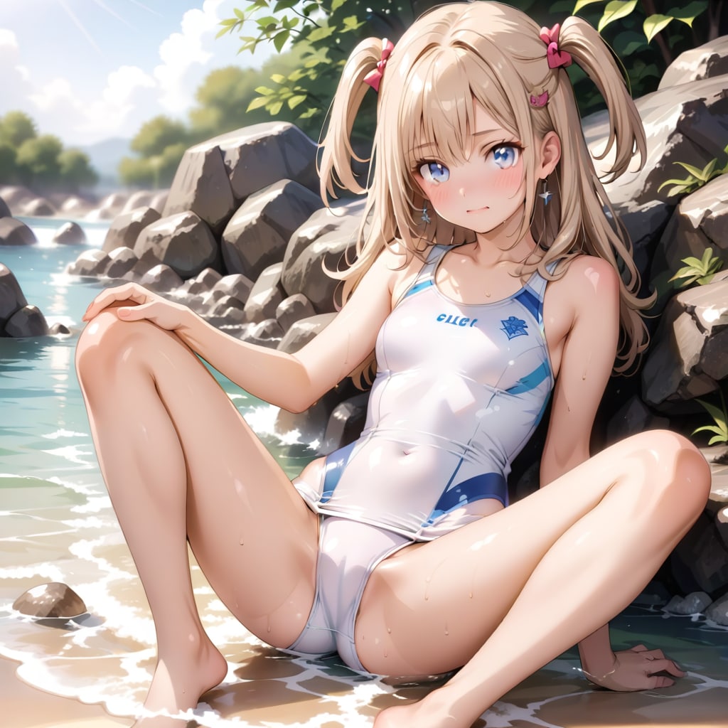 白スク水美少女　お股ぱっかぁ