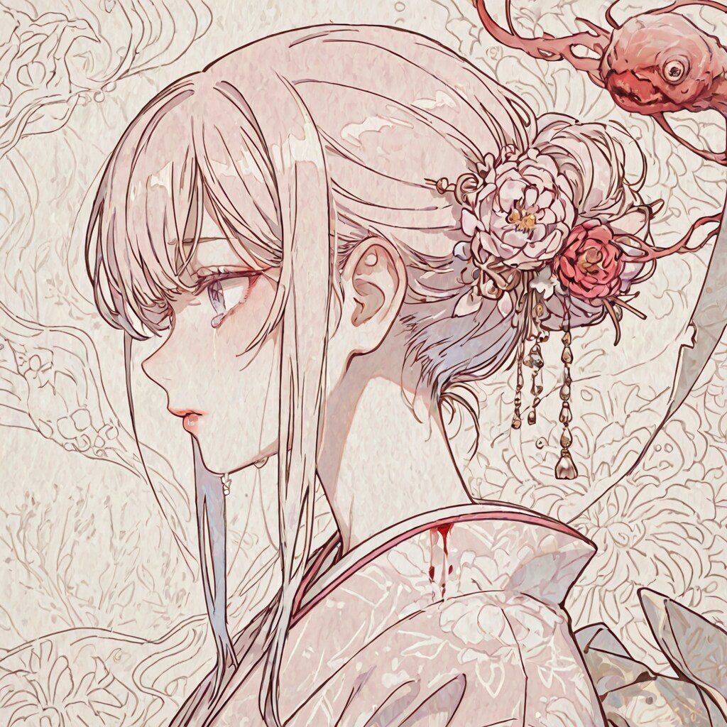 手書き風着物の女性