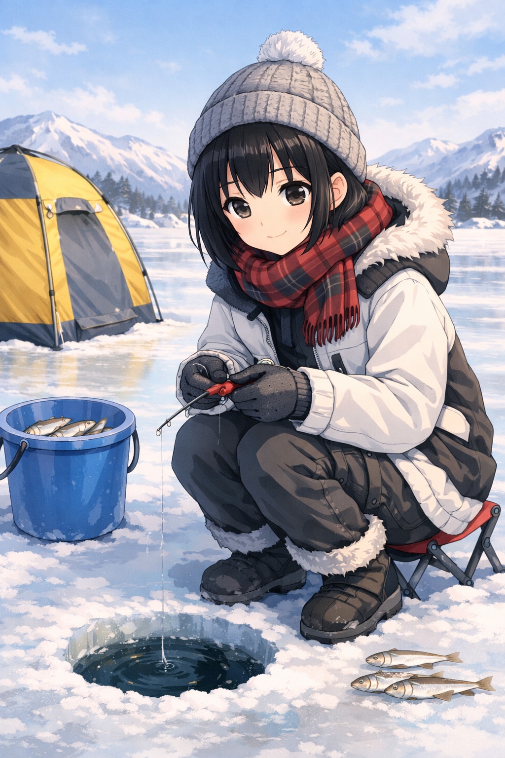 ワカサギ釣りをしている女の子 | の人気AIイラスト・グラビア