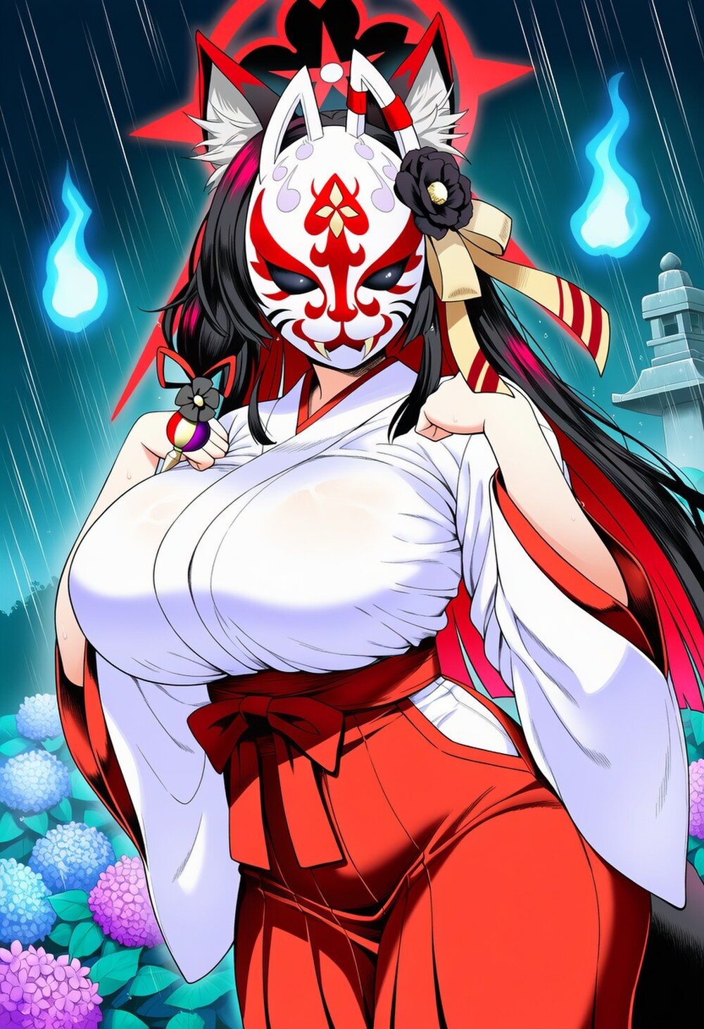 狐面花嫁各種コスプレお面人妻