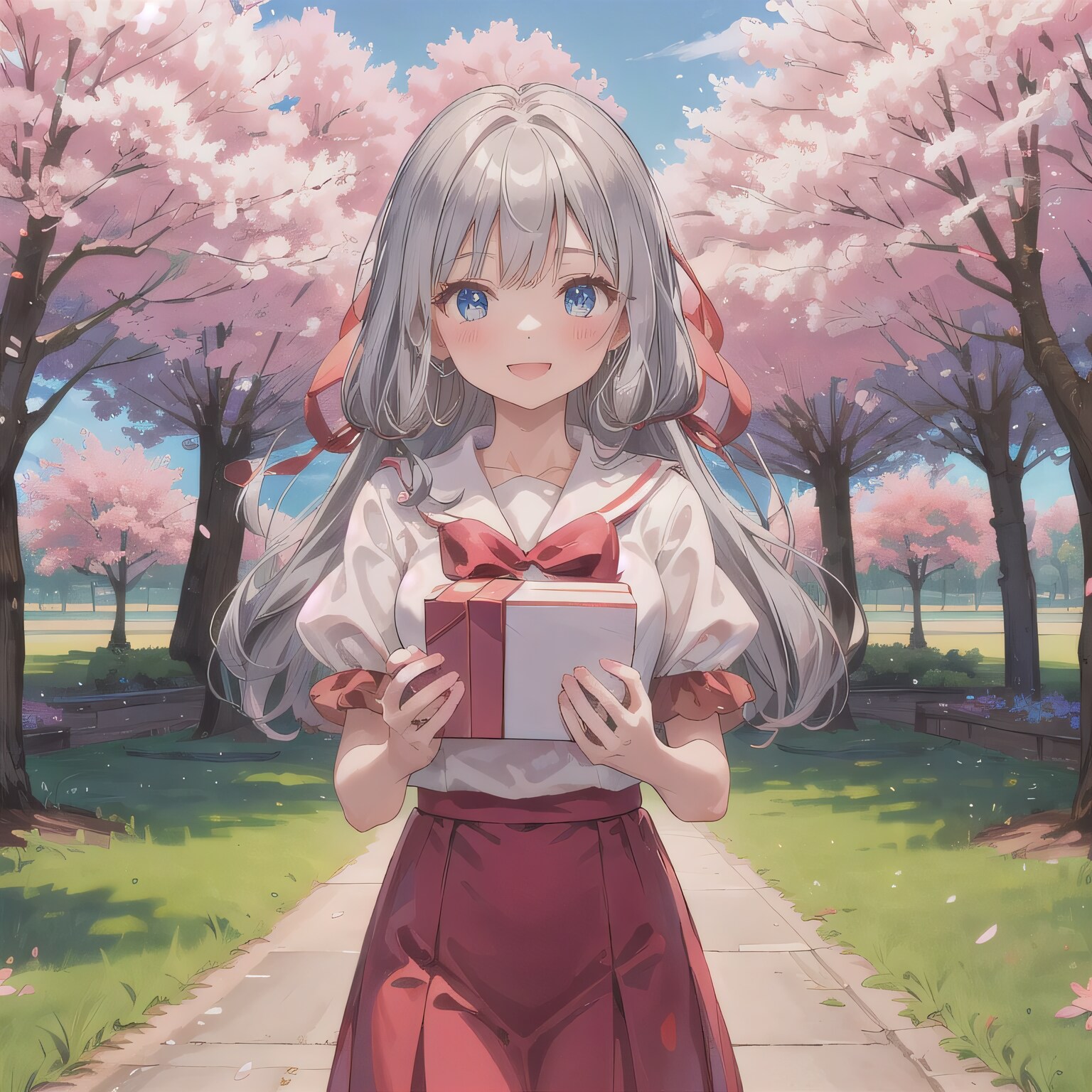 銀髪ロングでセーラー服の少女３０ | の人気AIイラスト・グラビア