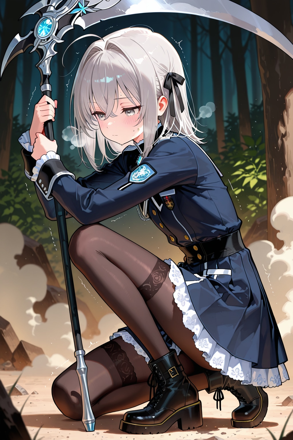 戦闘終わりの銀髪ちゃん | の人気AIイラスト・グラビア