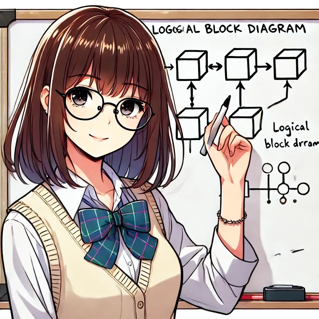 論理ブロック図を描く少女