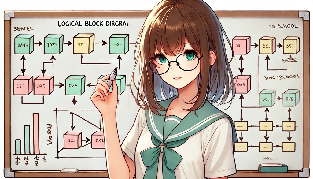 論理ブロック図を描く少女