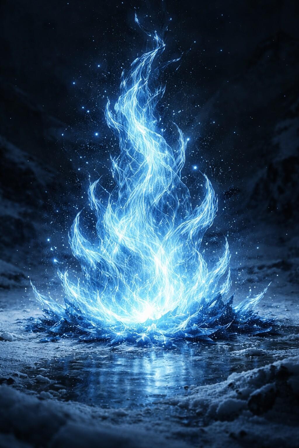 プロンプトは凍てついた火山灰や火山（ラストの一枚は凍てついた炎）