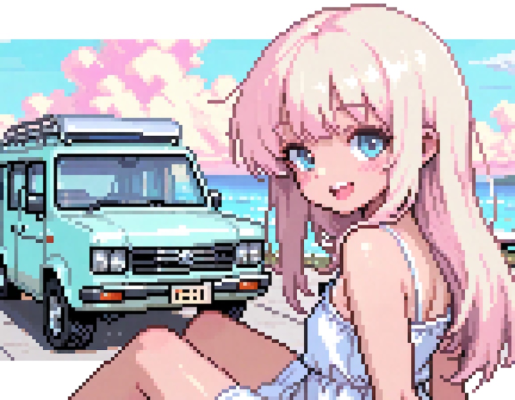 夏のおんなの子とくるま