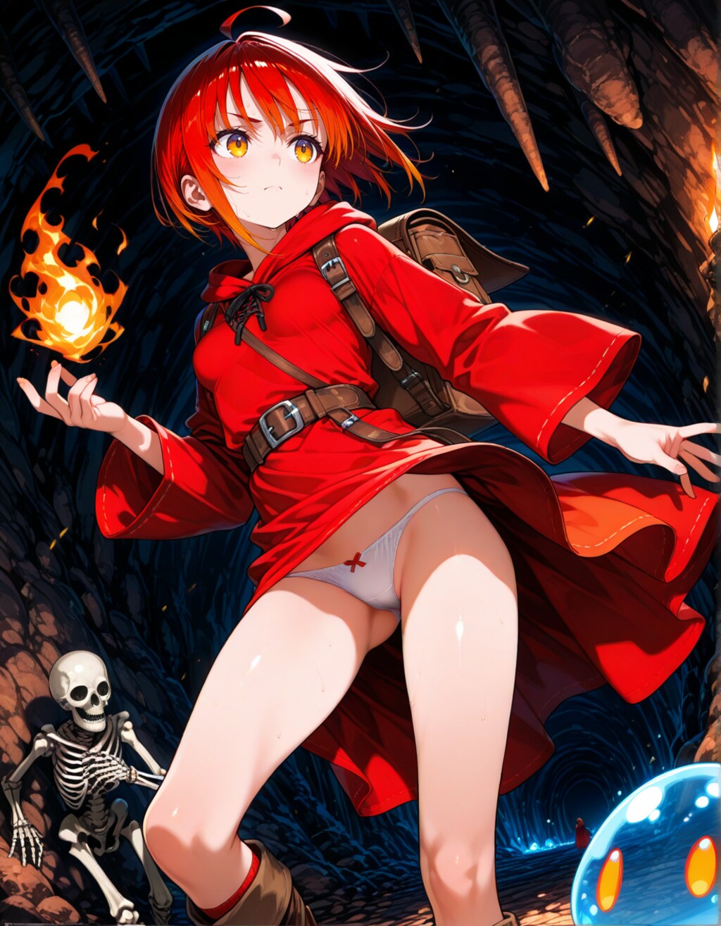 ダンジョン探索する火魔法使いちゃん