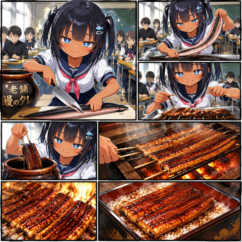 土用で鰻を焼くこなつちゃん
