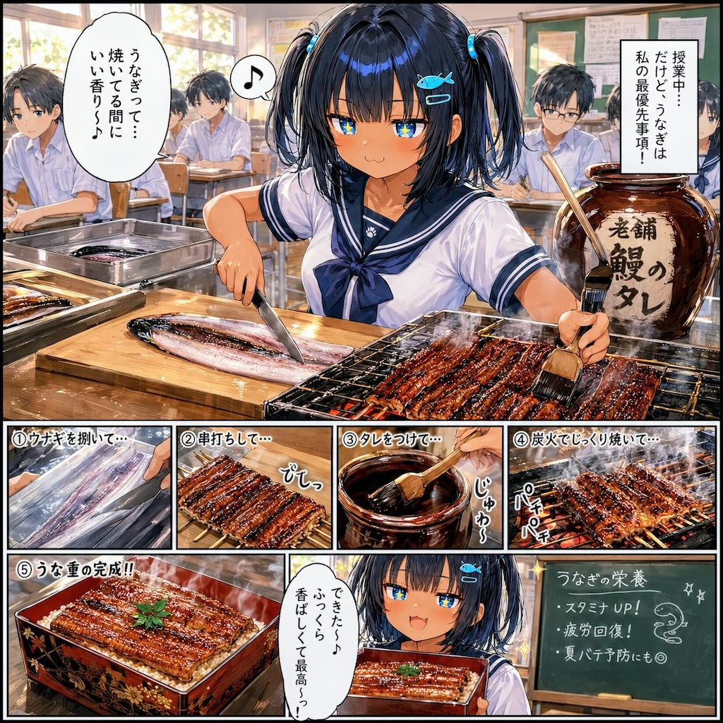 土用で鰻を焼くこなつちゃん