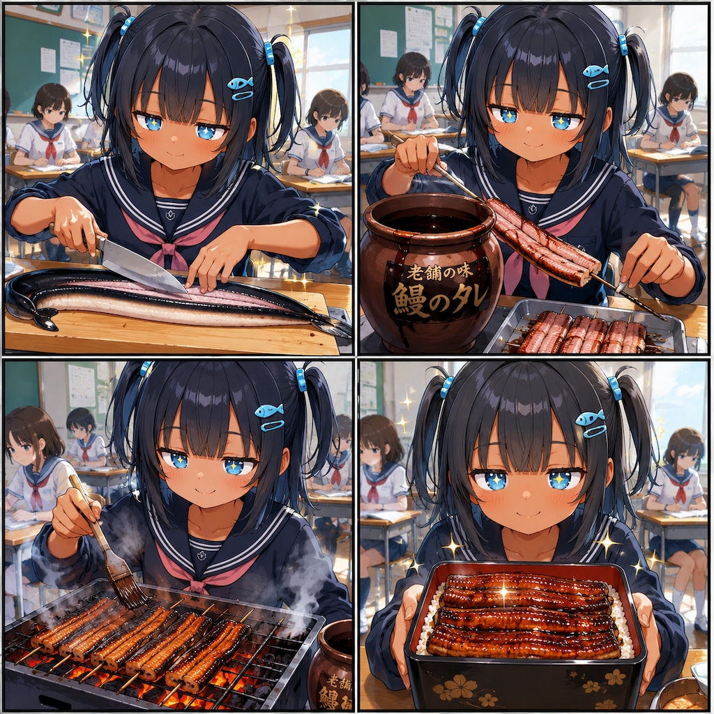 土用で鰻を焼くこなつちゃん