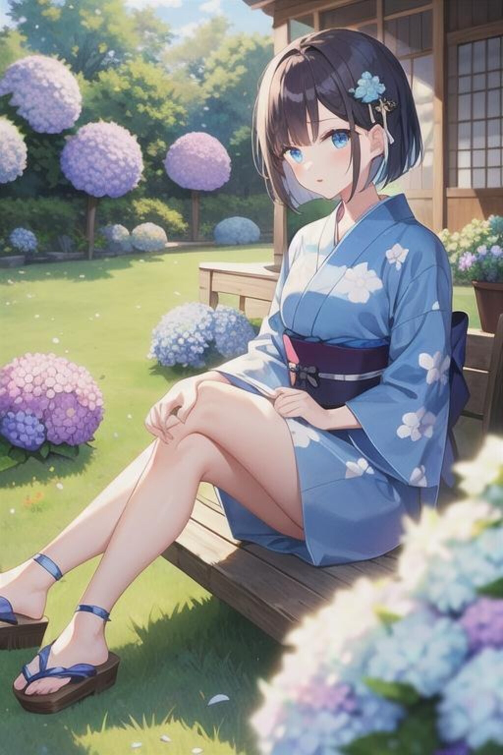紫陽花と浴衣