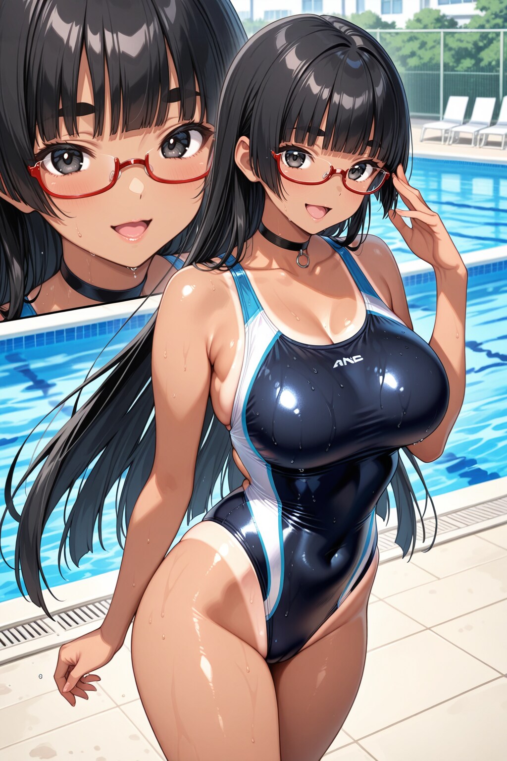 競泳水着太眉姉ちゃん