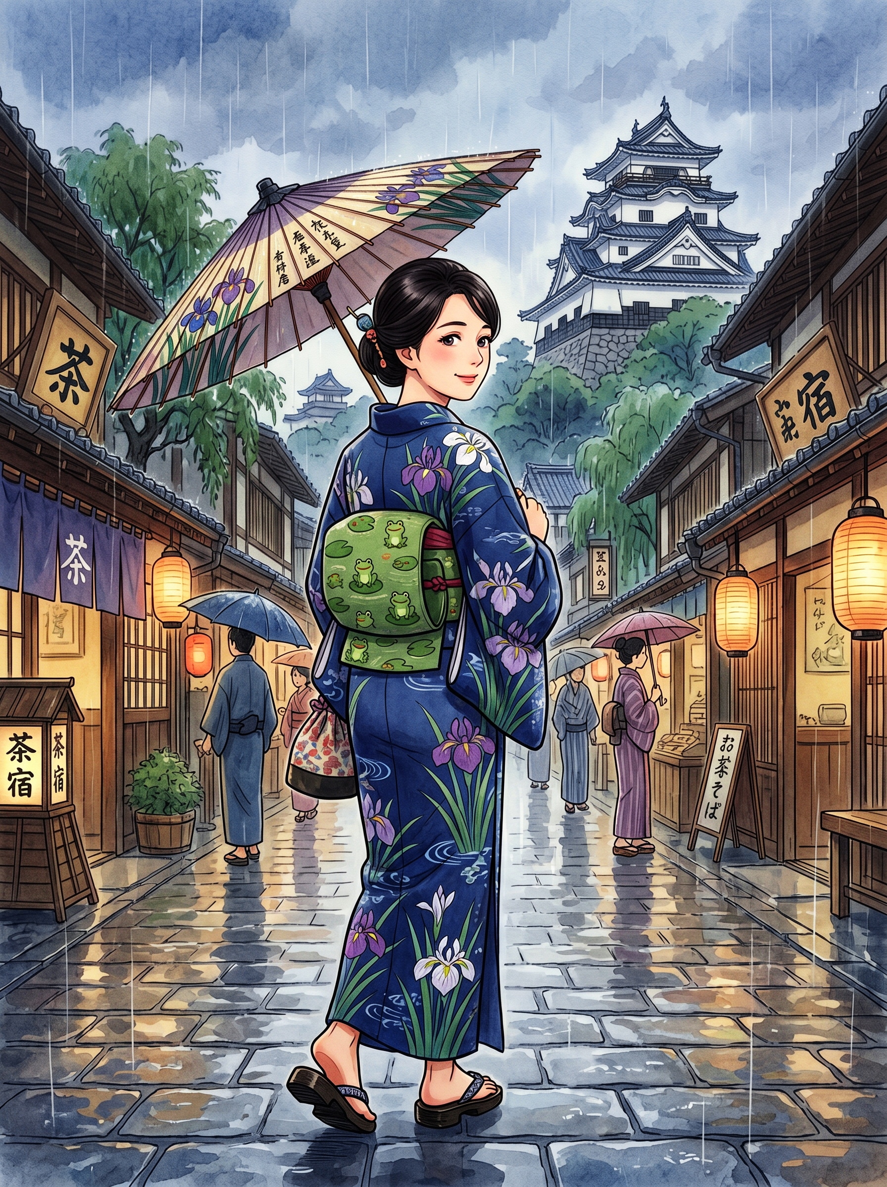 花菖蒲と蛙