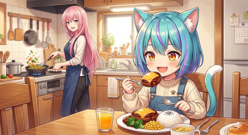 今日のお昼はハンバーグです