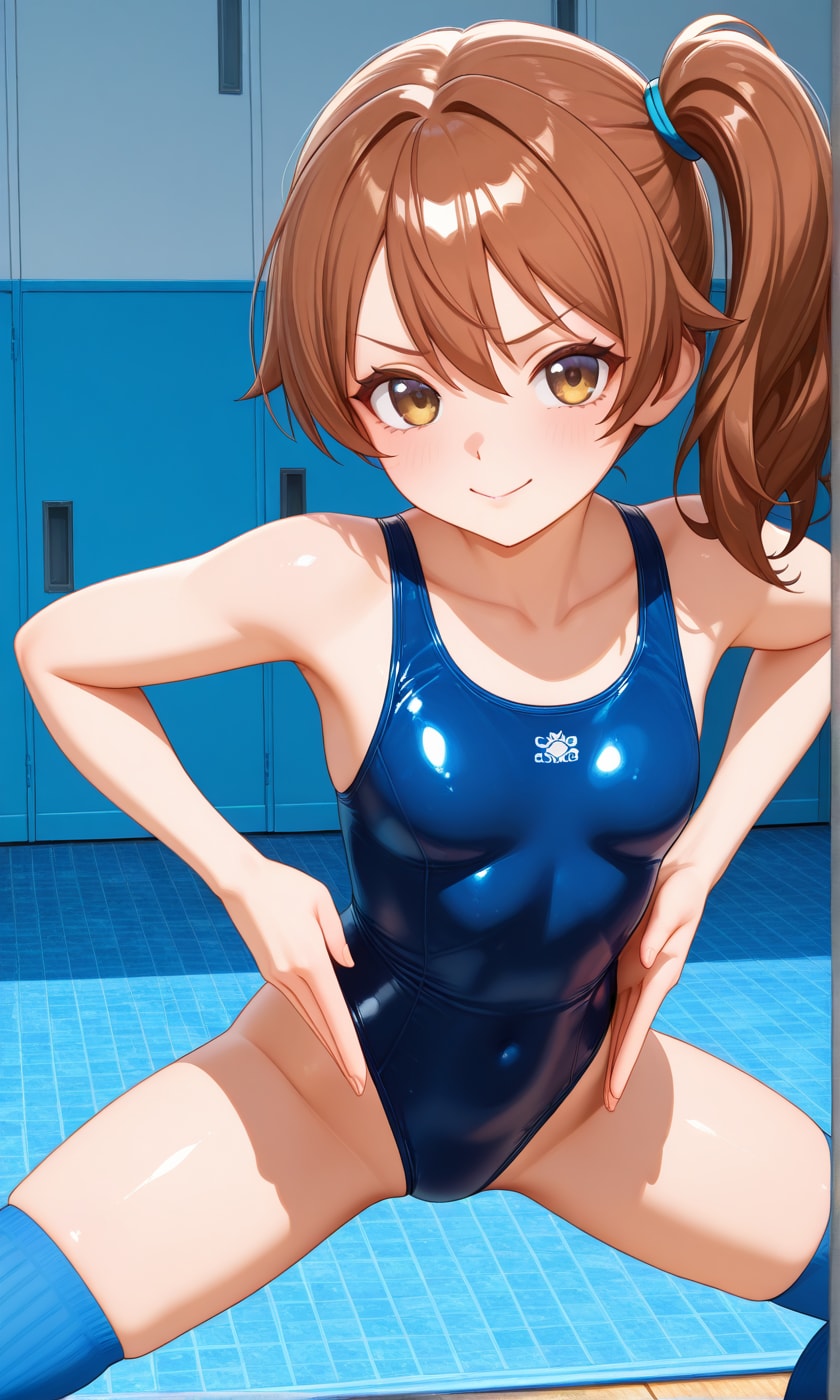 サイドポニー女子　ハイグレポーズ