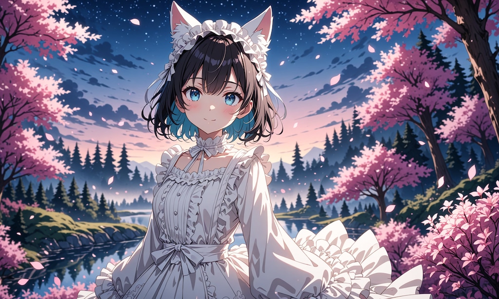 夕闇に煌めく純白